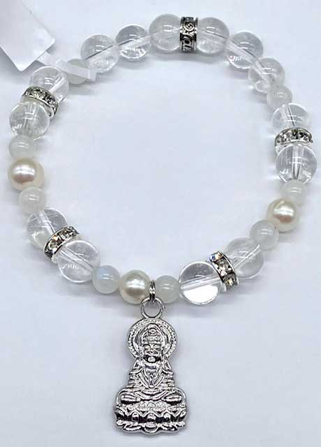 8mm Quartz, RMS, Pearls, Kuan Yin bracelet